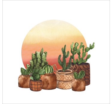 Cactus met zonsondergang in cirkel Rolgordijn keuken - TenStickers