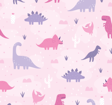 Roze achtergrond dinosaurus rolgordijn - TenStickers