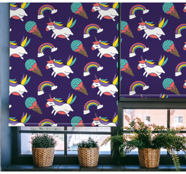 Eenhoorns en regenbogen kinderkamer rolgordijn - TenStickers