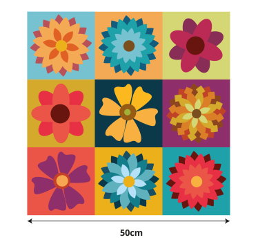 Gekleurde bloementegels Rolgordijn keuken - TenStickers