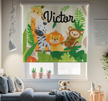 Aanpasbare jungle dieren Rolgordijn met naam - TenStickers