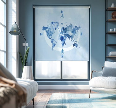 Aquarel blauwe planisfeer Jalozie wereldmap - TenStickers