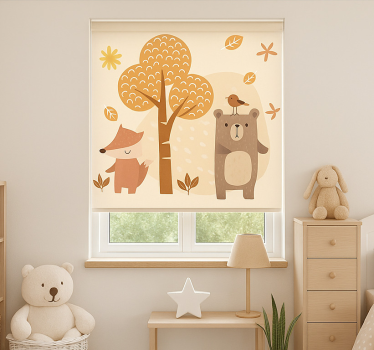 Beige bosdieren kinderkamer rolgordijn - TenStickers