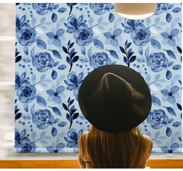 Blauwe opstelling rolgordijn bloemen en planten - TenStickers