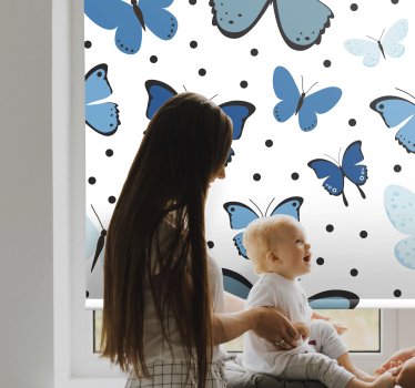 Blauw fladderend en stippen rolgordijn vlinders - TenStickers