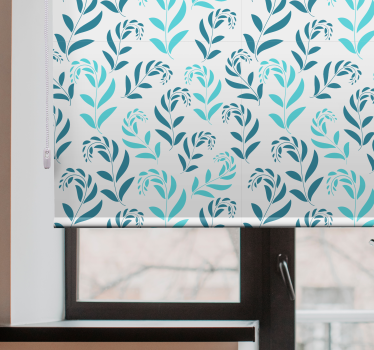 Blauw gestileerd bladpatroon rolgordijn bloemen en planten - TenStickers