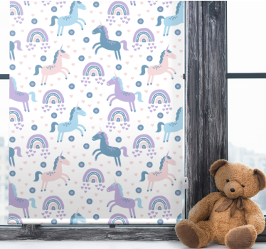 Blauwe eenhoorns en regenbogen kinderkamer rolgordijn - TenStickers