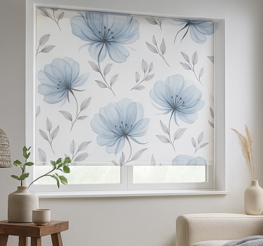 Blauwe elegante bloemen rolgordijn tienerkamer - TenStickers
