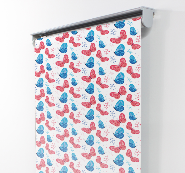 Blauwe en rode kleuren rolgordijn vlinders - TenStickers