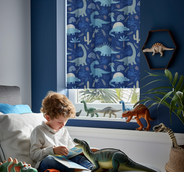Blauwe tinten dinosaurus rolgordijn - TenStickers