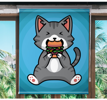 Blije kat eet rolgordijn dieren - TenStickers