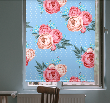 Blauwe bloeiende roze rozen rolgordijn bloemen - TenStickers