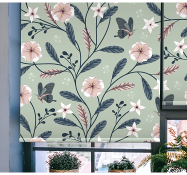 Bloemen vlinderpatronen rolgordijn bloemen en planten - TenStickers
