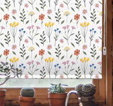 Wit botanisch patroon rolgordijn bloemen en planten - TenStickers