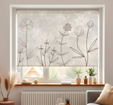 Grijs bloemenschetspatroon rolgordijn woonkamer - TenStickers