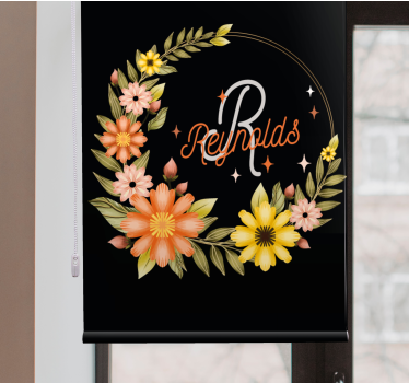 Elegante initiaal en naam rolgordijn bloemen en planten - TenStickers