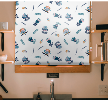 Blauw volkskunstmotief rolgordijn bloemen - TenStickers