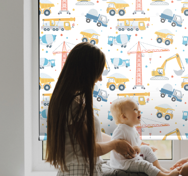 Bouwvoertuigen plezier kinderkamer rolgordijn - TenStickers