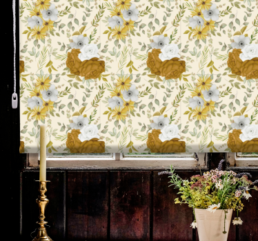 Beige en bruin patroon rolgordijn bloemen en planten - TenStickers