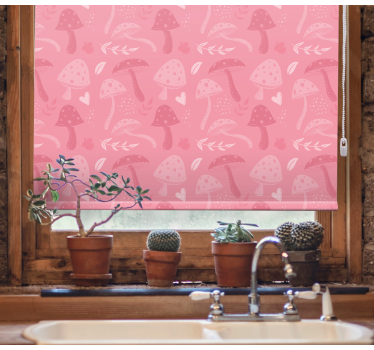 Roze charmante paddenstoelen rolgordijn bloemen en planten - TenStickers