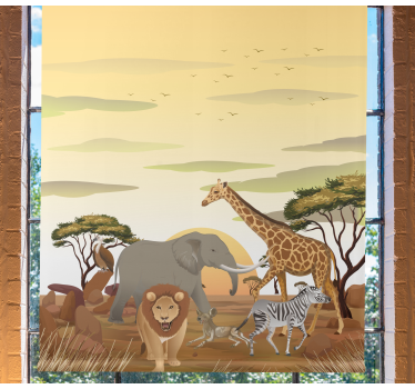 Kinderkamer rolgordijn dieren Afrikaans tekenfilmlandschap - TenStickers