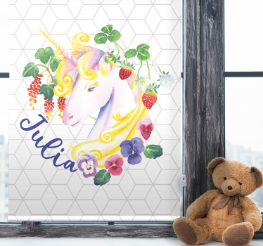 Bloemen eenhoorn met naam kinderkamer rolgordijn - TenStickers