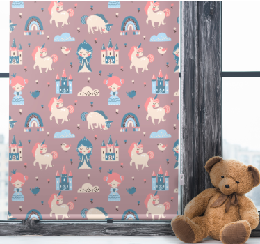 Eenhoorns en kastelen kinderkamer rolgordijn - TenStickers