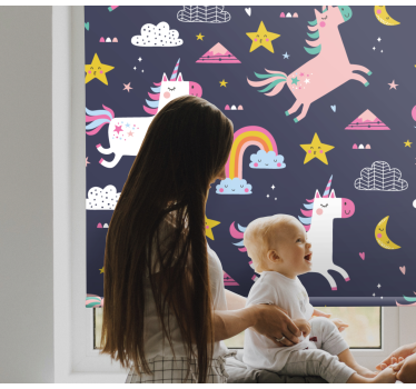 Eenhoorns en sterren kinderkamer rolgordijn - TenStickers