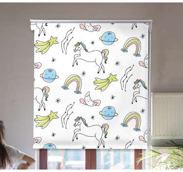 Witte eenhoorns en sterren kinderkamer rolgordijn - TenStickers