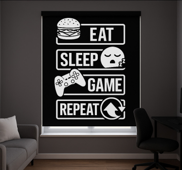 Eet slaap spel herhalen gamer rolgordijn - TenStickers