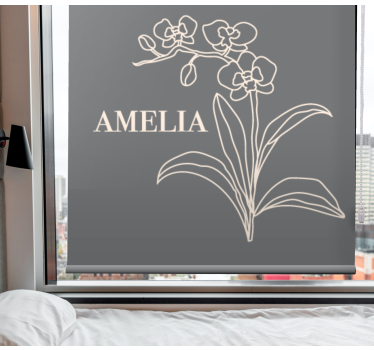 Elegant grijs design met naam rolgordijn bloemen en planten - TenStickers