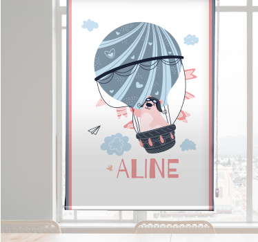 Heteluchtballon met beer en naam kinderkamer rolgordijn - TenStickers
