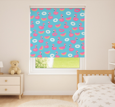 Blauwe flamingoprint kinderkamer rolgordijn - TenStickers