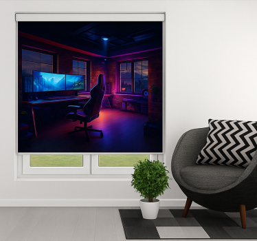 Futuristische neon spelopstelling gamer rolgordijn - TenStickers