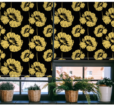 Geel en zwart ontwerp rolgordijn bloemen - TenStickers