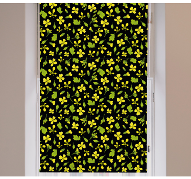Geel en zwart patroon rolgordijn bloemen en planten - TenStickers