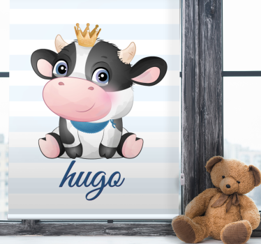 Gekroonde koe met naam kinderkamer rolgordijn - TenStickers