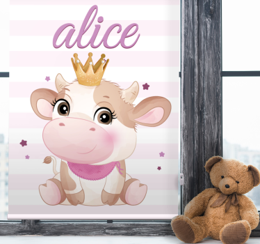 Gekroonde koe met naam rolgordijn babykamer - TenStickers
