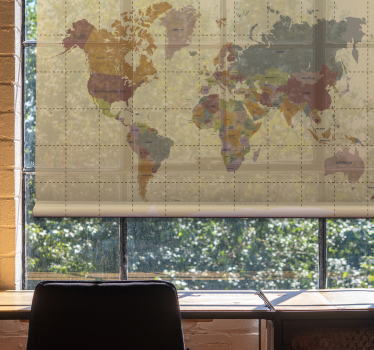 Geografische coördinaten wereldmap rolgordijn - TenStickers