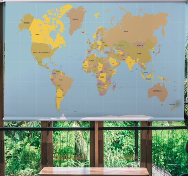 Politiek beige wereldmap rolgordijn - TenStickers