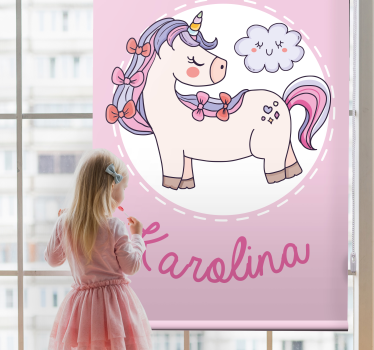 Kinderkamer rolgordijn Roze eenhoorn met naam - TenStickers