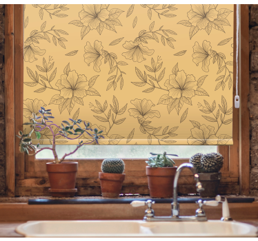 Beige gestileerde patronen rolgordijn bloemen - TenStickers