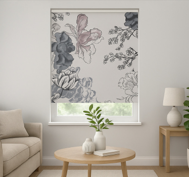Grijstinten aquarel bloemen rolgordijn woonkamer - TenStickers