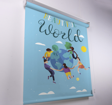 Harmonieuze wereldbolillustratie wereldmap rolgordijn - TenStickers