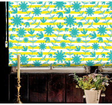 Helder strepenpatroon rolgordijn bloemen en planten - TenStickers
