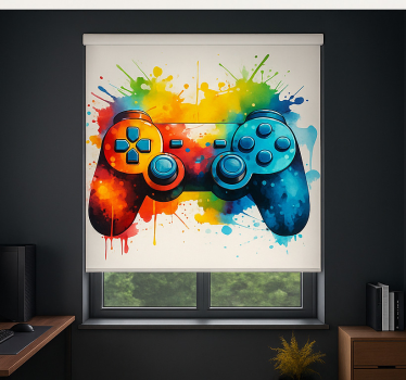 Heldere verfspatcontroller gamer rolgordijn - TenStickers