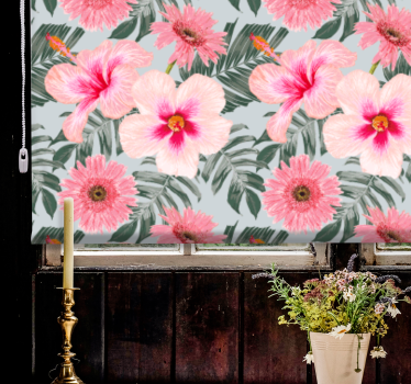 Hibiscus en bloemen rolgordijn woonkamer - TenStickers