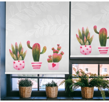 Hoofdslaapkamer rolgordijnën Roze en groene cactus - TenStickers