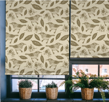Rolgordijn woonkamer met vogels in de natuur en planten - TenStickers