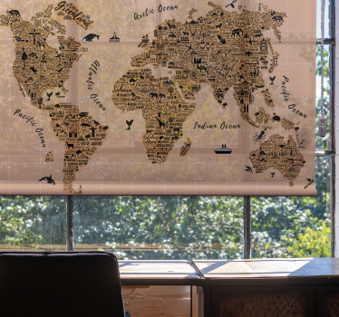 Iconische monumenten wereldmap rolgordijn - TenStickers